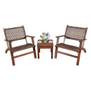 3 Pieces Outdoor Wooden Patio Rattan Furniture Set